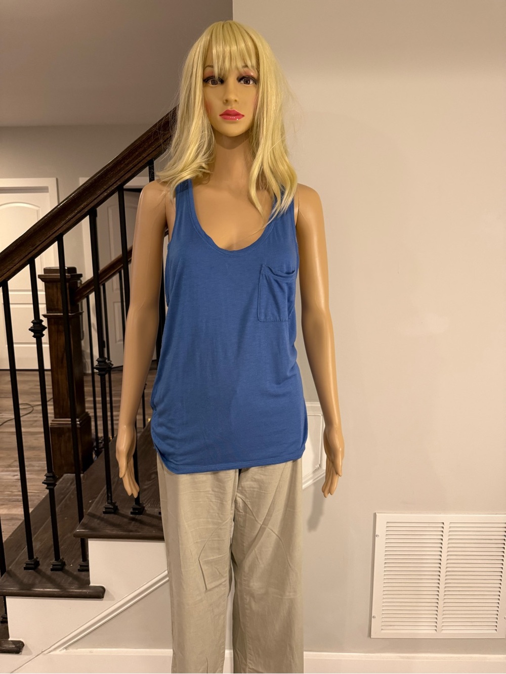 J Crew Sleeveless Scoop Pocket Tank Top in Blue